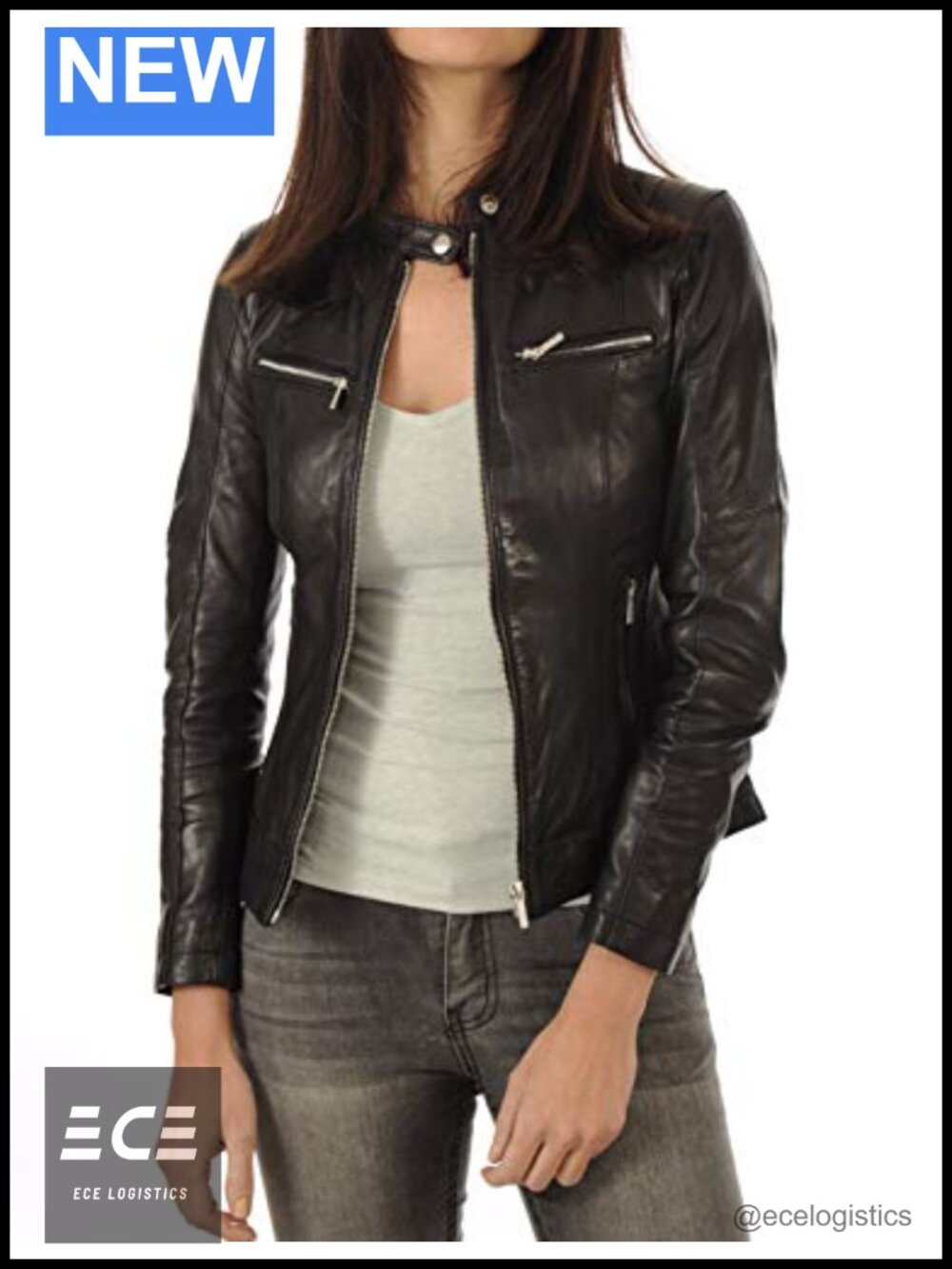 Lambskin Leather Bomber Biker Jacket Women's Slim Fit Aviator